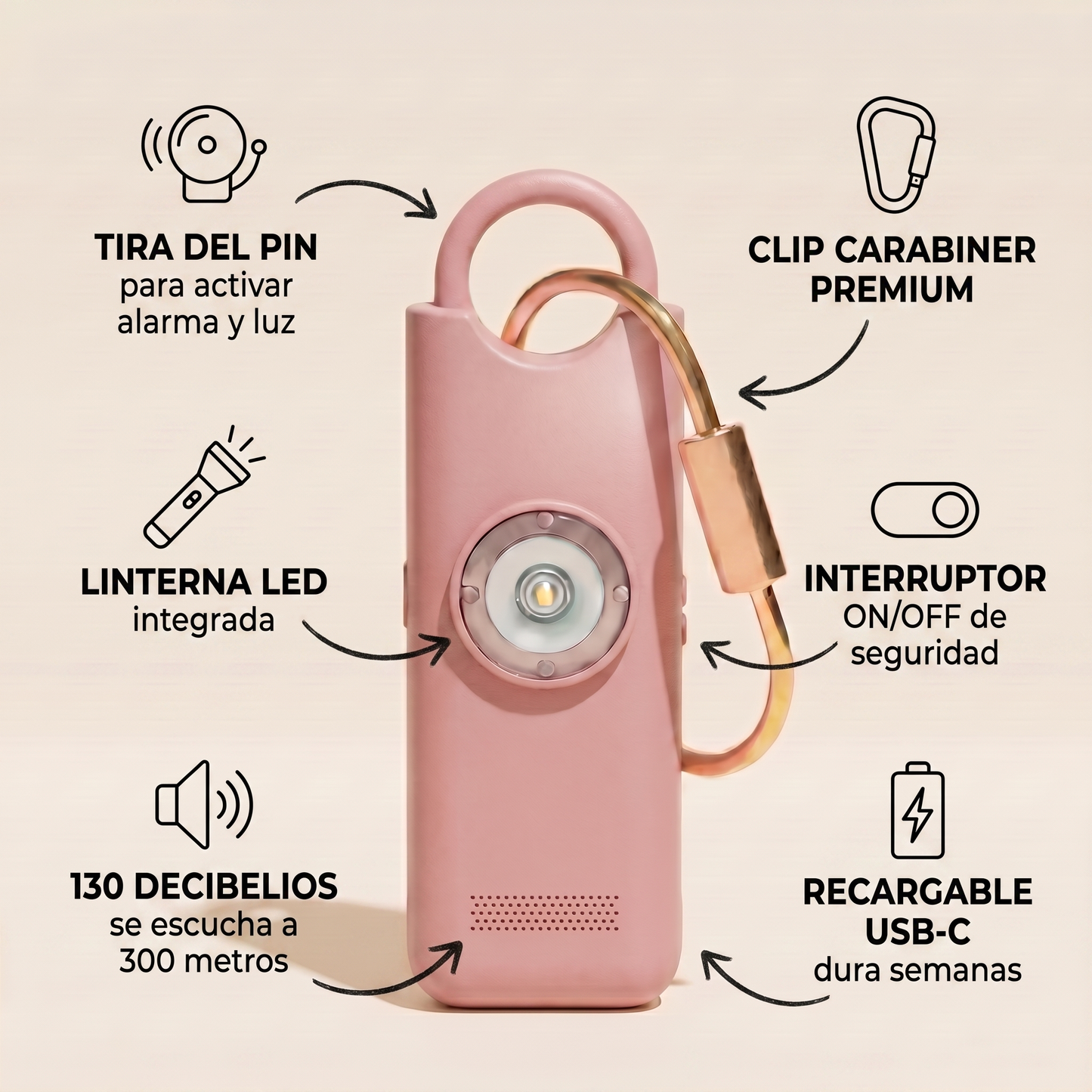 VELA Alarma Personal — 130dB con LED
